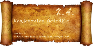 Krajcsovics Acicét névjegykártya